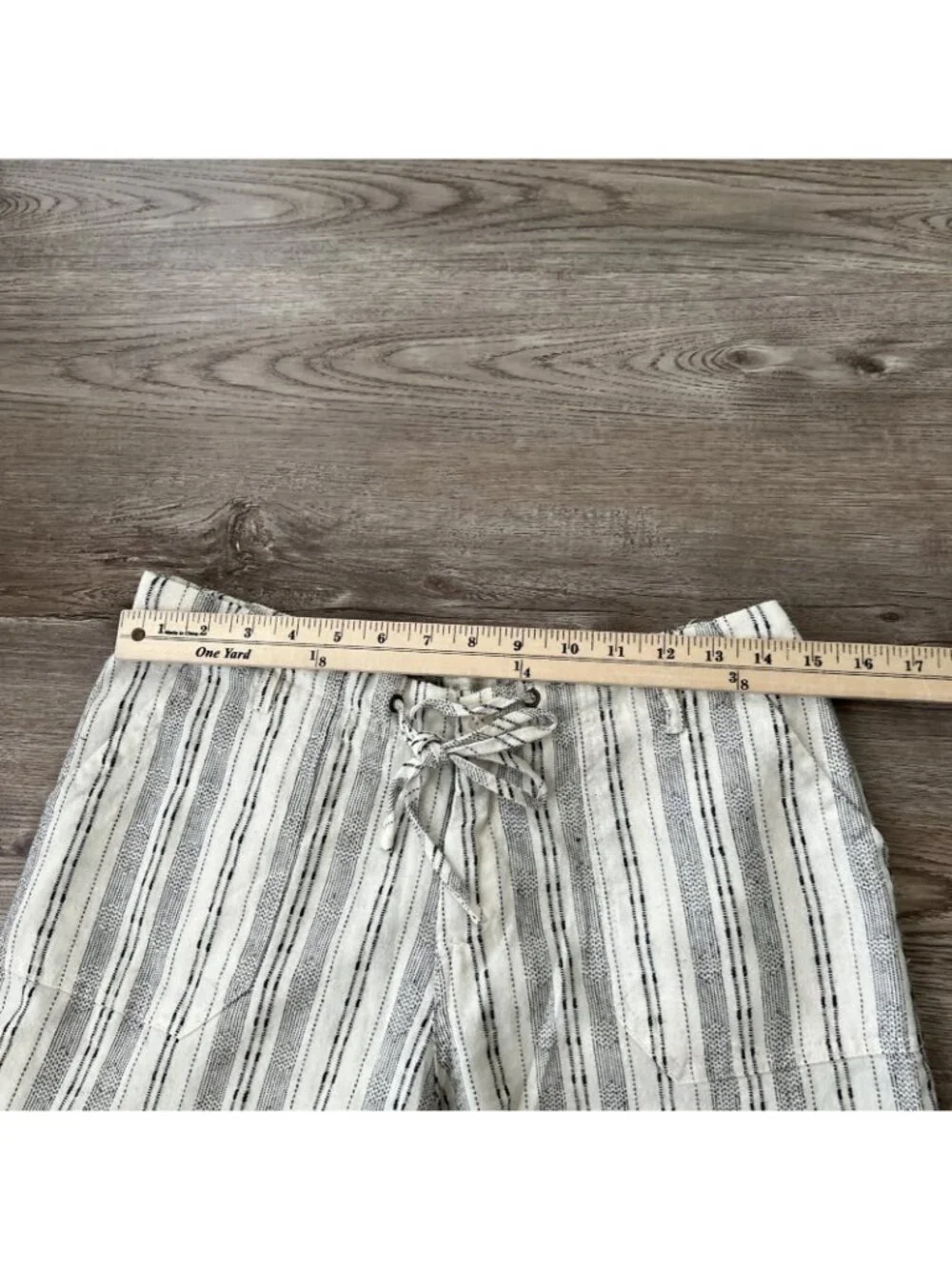 4Our Dreamers Striped Linen Blend Wide Leg Pants Womens L Cream Drawstring Coast